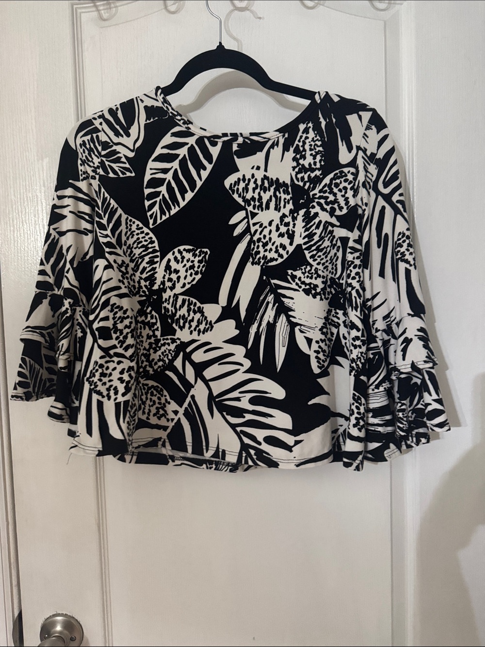 Black & White Floral Bell-Sleeve Women's Top. So soft and comfortable.